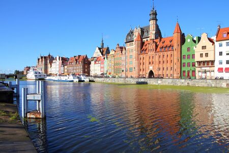 Gdansk city in Poland (also know nas Danzig) in Pomerania region. Old town view with Motlawa river.