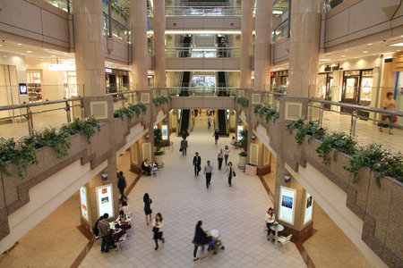 YOKOHAMA, JAPAN - MAY 10: Shoppers visit Landmark Plaza on May 10, 2012 in Yokohama, Japan. Landmark Plaza shopping mall is located in Landmark Tower, the tallest building in Japan.のeditorial素材