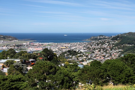 Wellington city on North Island, New Zealand. Aerial view towards Newtown, Melrose and Kibimie districts.の写真素材