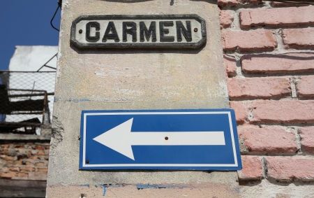 Havana, Cuba - old street sign at Calle Carmenの写真素材