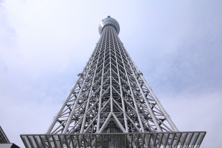 TOKYO - APRIL 13: Skytree Tower on April 13, 2012 in Tokyo. It is the second tallest structure in the world, 634m tall. It was opened in 2012. It has concrete seismic proofing (earthquake resistant structure).のeditorial素材