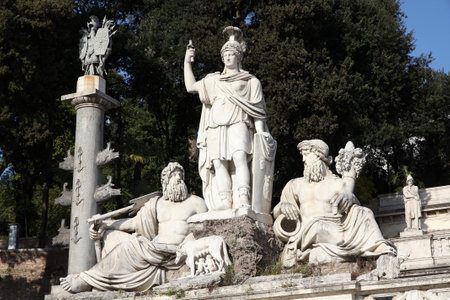 Rome, Italy - Pincio fountain at famous Piazza del Popolo squareのeditorial素材