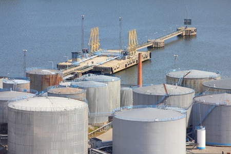 Oil tanks and other silos at Stockholm sea port in Sweden.の写真素材