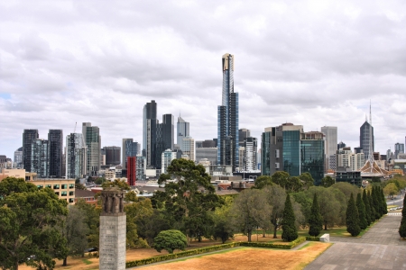 Skyline of Melbourne, Australia. Modern city architecture. Kings Domain park.の写真素材