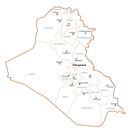Iraq map with major cities: Baghdad, Mosul, Basrah, Arbil and othersのイラスト素材