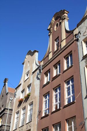 Poland - Gdansk city (also know nas Danzig) in Pomerania region. Famous apartment buildings next to...