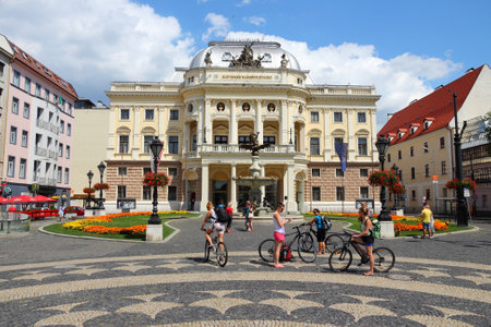 BRATISLAVA, SLOVAKIA - AUGUST 9: People visit Old Town on August 9, 2012 in Bratislava, Slovakia. Bratislava is the most populous (462,000) and most visited city in Slovakia.のeditorial素材