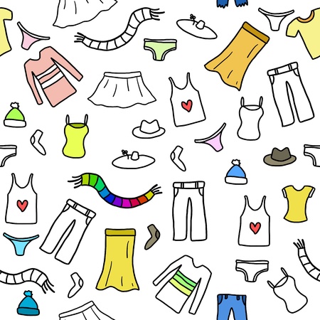 Seamless pattern fashion, clothes and accessories icons and symbols. Fashion theme background doodle.のイラスト素材
