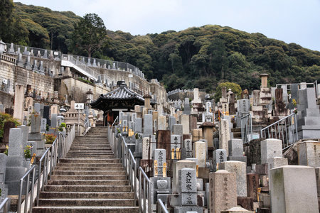 KYOTO, JAPAN - APRIL 19: Higashi Otani cemetery on April 19, 2012 in Kyoto, Japan. It exists since 1671 and is one of most important cemeteries in Japan.のeditorial素材
