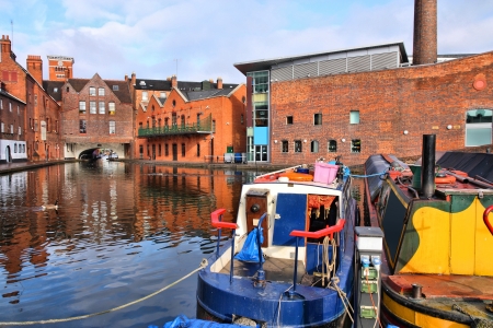 Birmingham water canal network - famous Gas Street Basin. West Midlands, England.の写真素材
