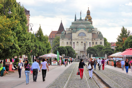 KOSICE, SLOVAKIA - AUGUST 27: People shop and stroll on August 27, 2012 in Kosice, Slovakia. Kosice is the 2nd largest city in Slovakia with 555,800 people living in metro area.のeditorial素材