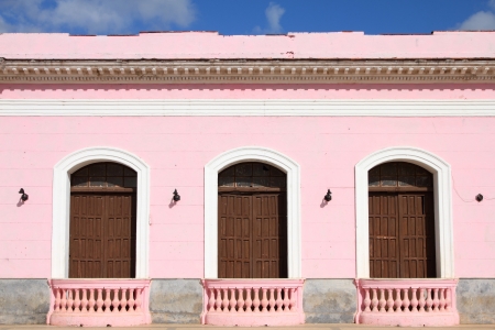 Remedios in Cuba - typical old town colonial architecture.の写真素材