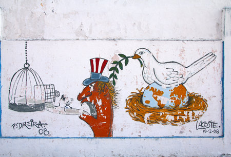 SANTA CLARA, CUBA - FEBRUARY 22: Wall mural with anti-American propaganda on February 22, 2011 in Sancti Spiritus, Cuba. Anti-American attitude is promoted by national government.のeditorial素材