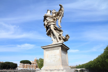 Angel in Rome, Italy. One of the angels at famous Ponte Sant' Angelo bridge. Baroque sculpture by Antonio Raggi.のeditorial素材