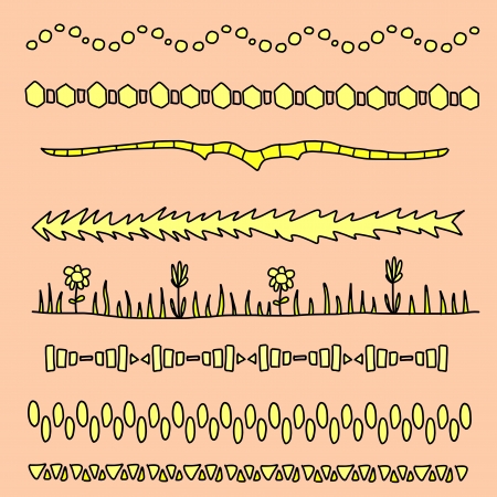 Set of decorative borders illustration. Doodle divider clipart group collection.のイラスト素材