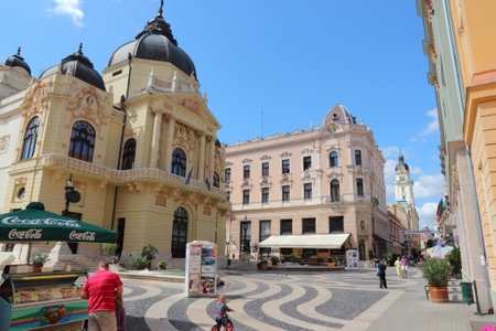 PECS, HUNGARY - AUGUST 12: People stroll on August 12, 2012 in Pecs, Hungary. Pecs is 5th largest city in Hungary. Tourism in Hungary is growing, with more than 20 million guest nights in 2011.のeditorial素材