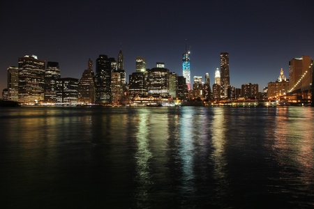 New York City, United States - Manhattan skyline from Brooklyn. Night view.の写真素材