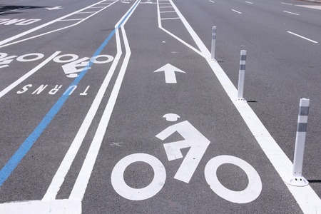 Cycling path in the city in Washington, DC, USA. Bike lane.の写真素材
