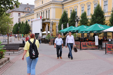 NYIREGYHAZA, HUNGARY - AUGUST 27: People visit Old Town on August 27, 2012 in Nyiregyhaza, Hungary. In 2011 tourism receipts in Hungary brought 4.03 billion EUR to national economy.のeditorial素材