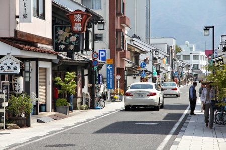MATSUMOTO, JAPAN - MAY 1: People visit downtown on May 1, 2012 in Matsumoto, Japan. Matsumoto is the 2nd largest town in Nagano prefecture with population of 243,571 (2012).のeditorial素材