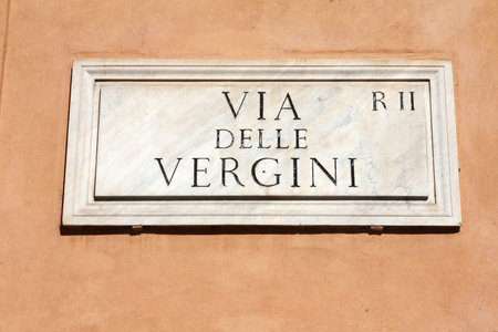 Via delle Vergini - old street sign in Rome, Italyのeditorial素材