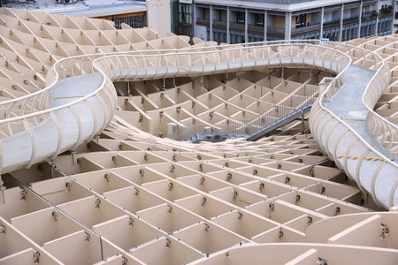 SEVILLE, SPAIN - NOVEMBER 4: Metropol Parasol landmark view on November 4, 2012 in Seville, Spain. Metropol Parasol claims to be the largest wooden structure in the world.のeditorial素材