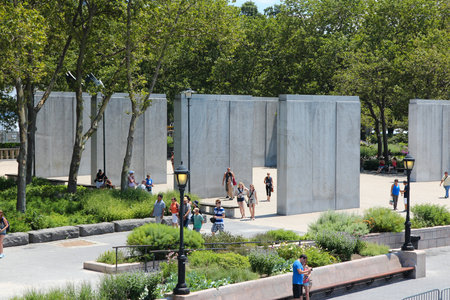 NEW YORK - JULY 6: People visit East Coast Memorial on July 6, 2013 in Battery Park, New York. It commemorates 4,609 servicemen who died in coastal waters of the western Atlantic Ocean in WW2.のeditorial素材