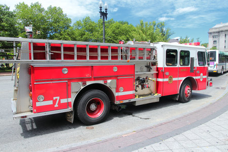 PROVIDENCE, RI - JUNE 8: Fire truck on June 8, 2013 in Providence, Rhode Island. In 2009, the PFD...