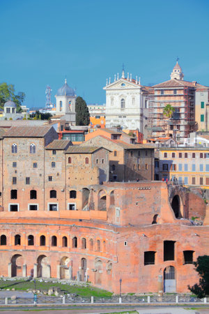 Rome, Italy. Rome cityscape Ancient Roman ruins in Foro Traiano (Trajan's Forum).のeditorial素材