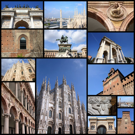 Photo collage from Milan, Italy. Collage includes major landmarks like the castle, cathedral and university.のeditorial素材