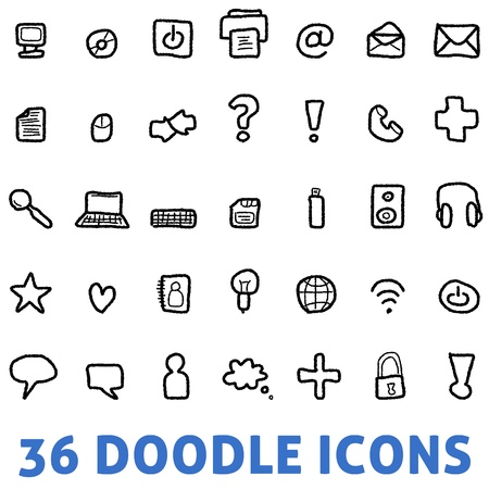 Doodle computer icons set - sketchy icon collection.のイラスト素材