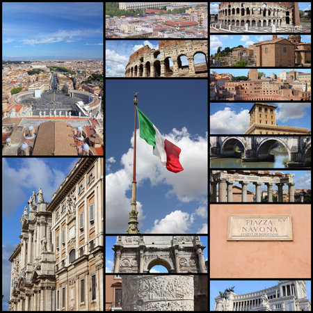 Photo collage from Rome, Italy. Collage includes major landmarks like Colosseum, Roman Forum and Vatican.のeditorial素材