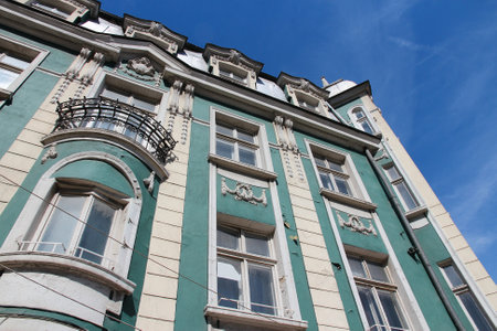 Sofia, Bulgaria - old apartment building, city residential architectureのeditorial素材