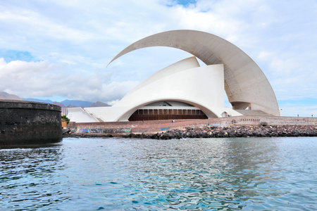 SANTA CRUZ, SPAIN - OCTOBER 27, 2012: People visit Auditorio de Tenerife building in Santa Cruz de Tenerife. The arts complex was designed by famous Santiago Calatrava and completed in 2003.のeditorial素材