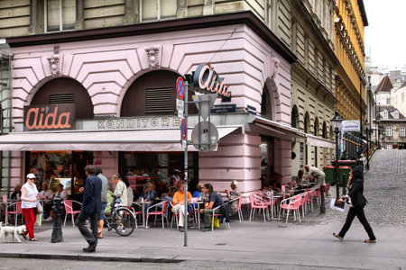 VIENNA, AUSTRIA - SEPTEMBER 7, 2011: Tourists stroll in the Old Town of Vienna. As of 2008, Vienna was the 20th most visited city worldwide (by international visitors).のeditorial素材
