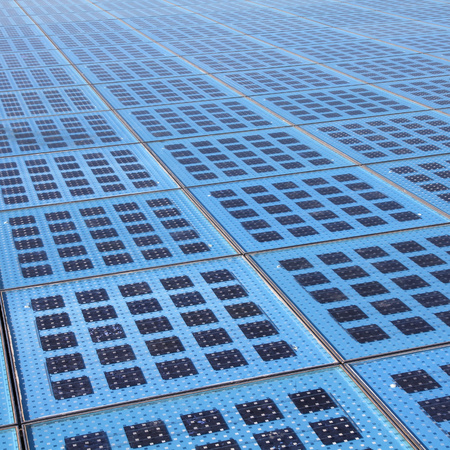 Solar panels array in Croatia - Zadar in Dalmatia. Square composition.