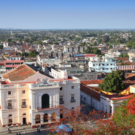 Aerial view of main square in Santa Clara, Cuba. Square composition.のeditorial素材