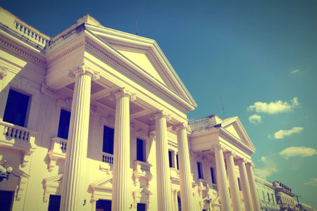 Neoclassical architecture in Santa Clara, Cuba. Jose Marti library. Cross processed color style - retro image tone.のeditorial素材
