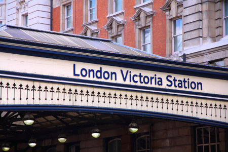 London, United Kingdom - entrance to famous Victoria Station.のeditorial素材