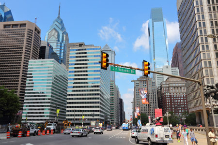 PHILADELPHIA, USA - JUNE 11, 2013: People drive in Philadelphia. As of 2012 Philadelphia is the 5th most populous city in the US with 1,547,607 citizens.のeditorial素材