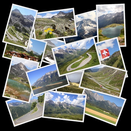 Photo collage from European Alps. Collage includes best landscapes of mountains in Austria, Switzerland and Italy.の写真素材