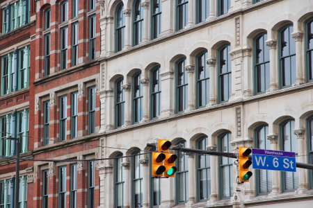 Cleveland, Ohio in the United States. Old architecture of famous Warehouse District.のeditorial素材