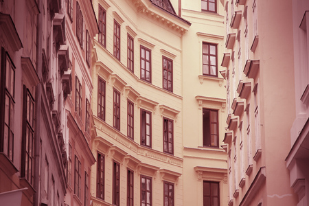 Vienna, Austria - Old Town street. Retro color style - cross processed filtered colors tone.の写真素材