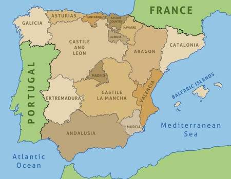 Map of Spain. Outline illustration country map autonomous communities.のイラスト素材