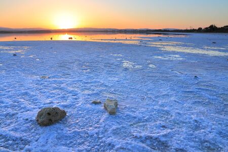Cyprus - Larnaca salt lake. Ground covered in white salt.の写真素材