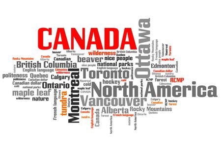 Canada related symbols and concepts word cloud illustration. Word collage concept.の写真素材