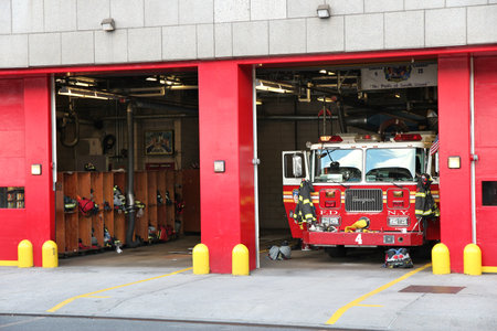 NEW YORK, USA - JULY 4, 2013: Exterior view of New York City Fire Department. FDNY is the largest fire department in the USA with 15,870 employees and 198 engines.のeditorial素材