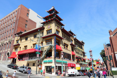 SAN FRANCISCO, USA - APRIL 8, 2014: People visit Chinatown in San Francisco, USA. San Francisco Chinatown is the largest Chinese community outside Asia (100,000 people).のeditorial素材