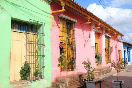 Camaguey, Cuba - old town listed on UNESCO World Heritage List. Colonial architecture street view.のeditorial素材