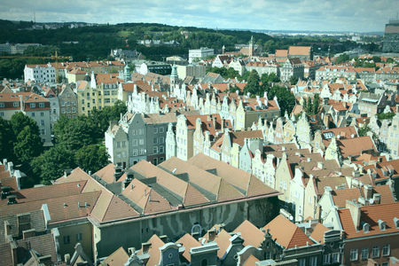 Poland - Gdansk city (also know nas Danzig) in Pomerania region. Old town aerial view. Cross...